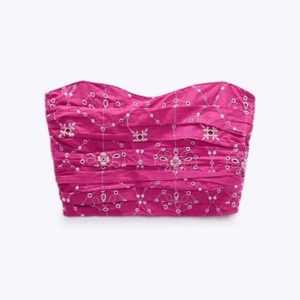 Zara Fuchsia Embroidered Eyelet Corset Top